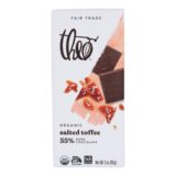Theo Chocolate Salted Toffee, 55 Percent Dark Chocolate, Case Of 12, 3 Oz.