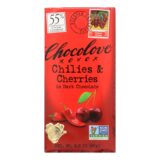 Chocolove Xoxox, Premium Chocolate Bar, Dark Chocolate, Chilies And Cherries, 3.2 Oz Bars, Case Of 12