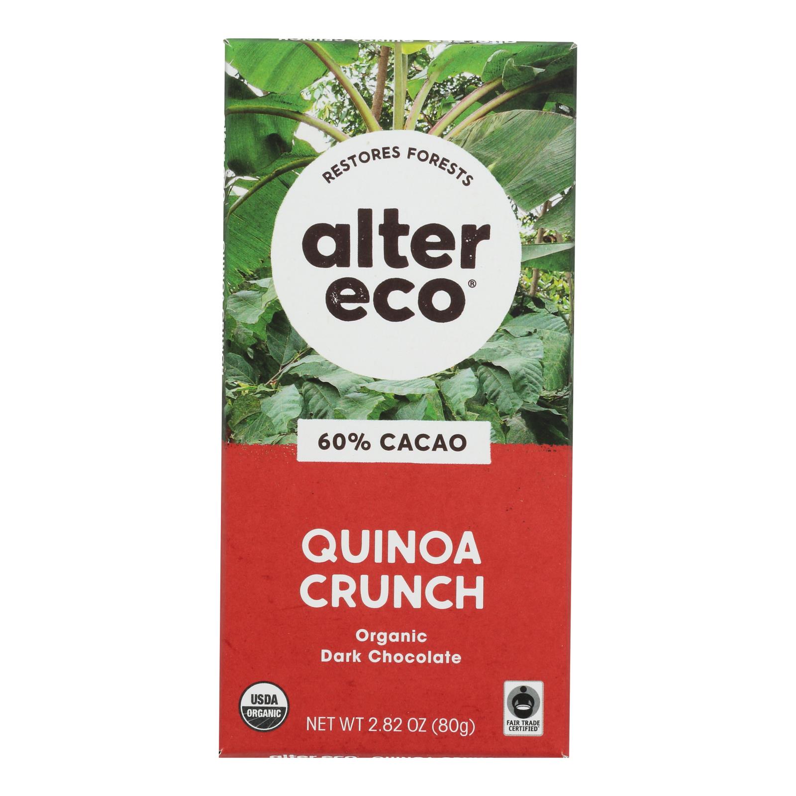 Alter Eco Americas Organic Chocolate Bar, Dark Quinoa, 2.82 Oz Bars, Case Of 12