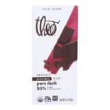 Theo Chocolate Organic Chocolate Bar, Classic, Dark Chocolate, 85 Percent Cacao, Pure, 3 Oz Bars, Case Of 12