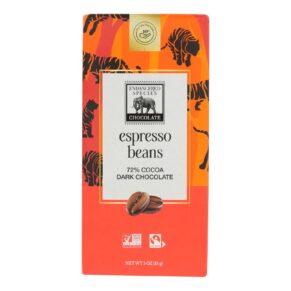 Endangered Species Natural Chocolate Bars, Dark Chocolate, 72 Percent Cocoa, Espresso Beans, 3 Oz Bars, Case Of 12