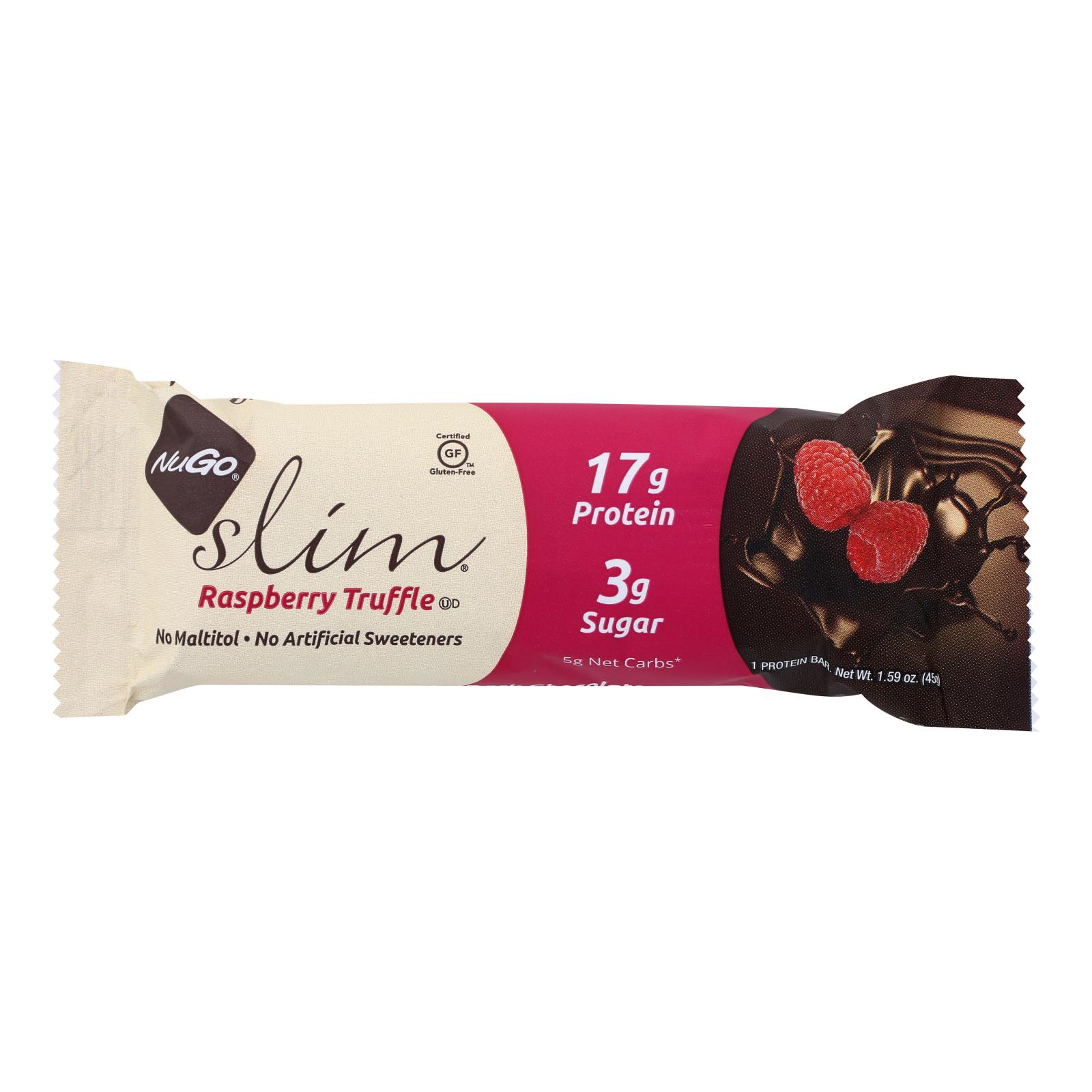 Nugo Nutrition Bar, Slim Raspberry Truffle, 1.59 Oz, Case Of 12