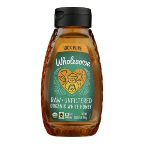 Wholesome Sweeteners Honey, Organic, White, Unfliltered, Squeeze, Case Of 6, 16 Oz