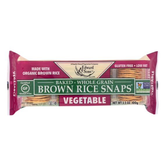 Edward And Sons Organic Vegetable Brown Rice Snaps, Case Of 12, 3.5 Oz.