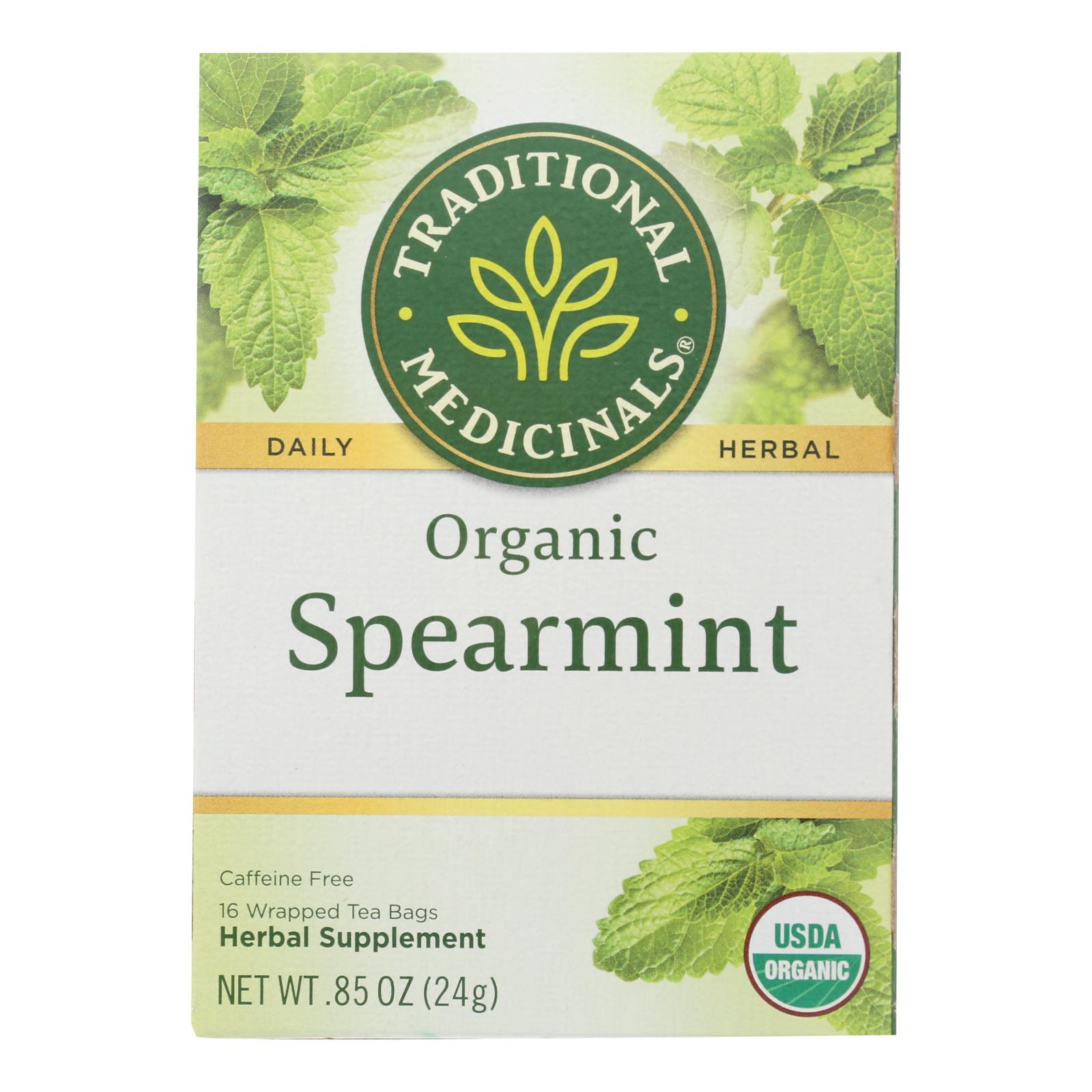 Traditional Medicinals Organic Spearmint Herbal Tea, 16 Tea Bags, Case Of 6