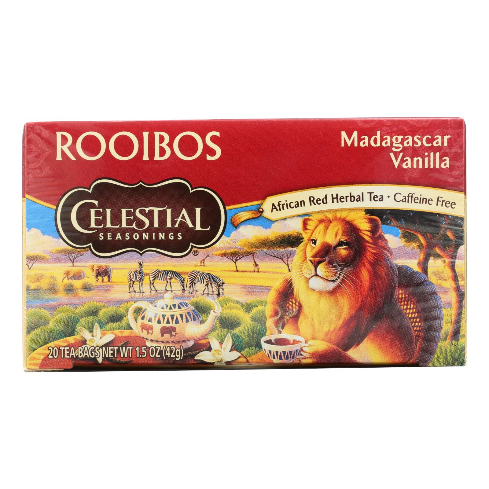 Celestial Seasonings Red Tea Caffeine Free Madagascar Vanilla, 20 Tea Bags, Case Of 6