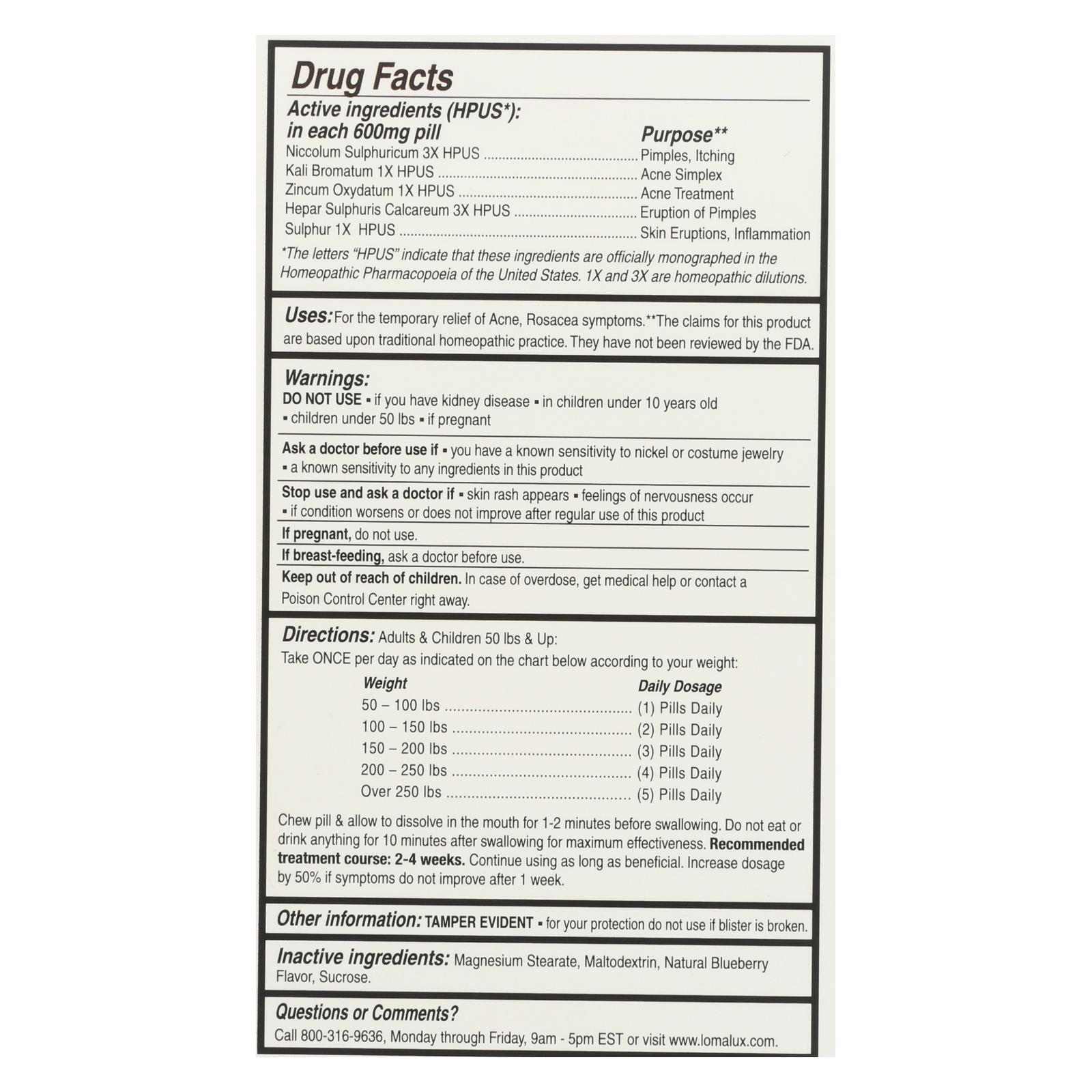 Loma Lux Laboratories Acne Pill, Chewable, Quick Dissolving, 60 Count - Image 3