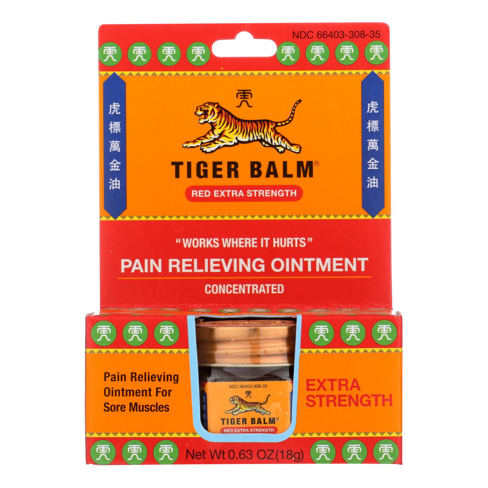 Tiger Balm Extra Strength Pain Relieving Ointment, 0.63 Oz, Case Of 6