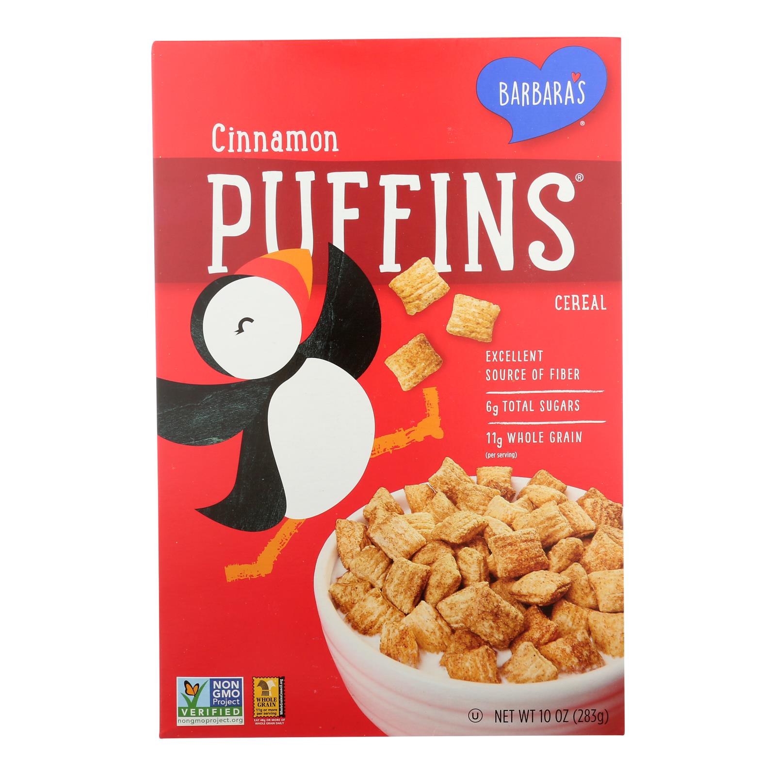 Barbara's Bakery, Puffins Cereal, Cinnamon, Case Of 12, 10 Oz.