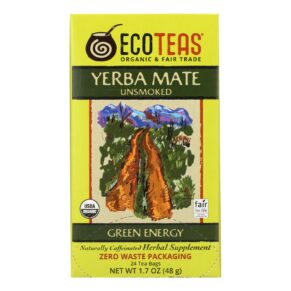 Ecoteas Organic Yerba Mate Unsmoked Green Energy Tea Bags, Case Of 6, 24 Bags