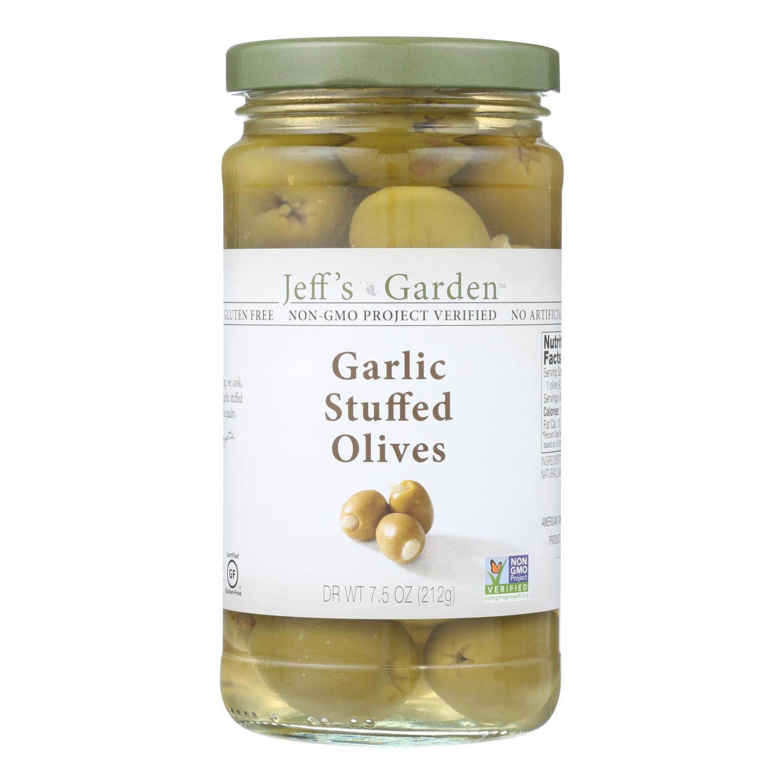 Jeff's Natural Jeff's Natural Garlic Stuffed Olives, Garlic Stuffed Olives, Case Of 6, 7.5 Oz.