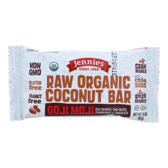 Jennie's Organic Goji Moji Raw Coconut Bar, Case Of 12, 1.5 Oz.