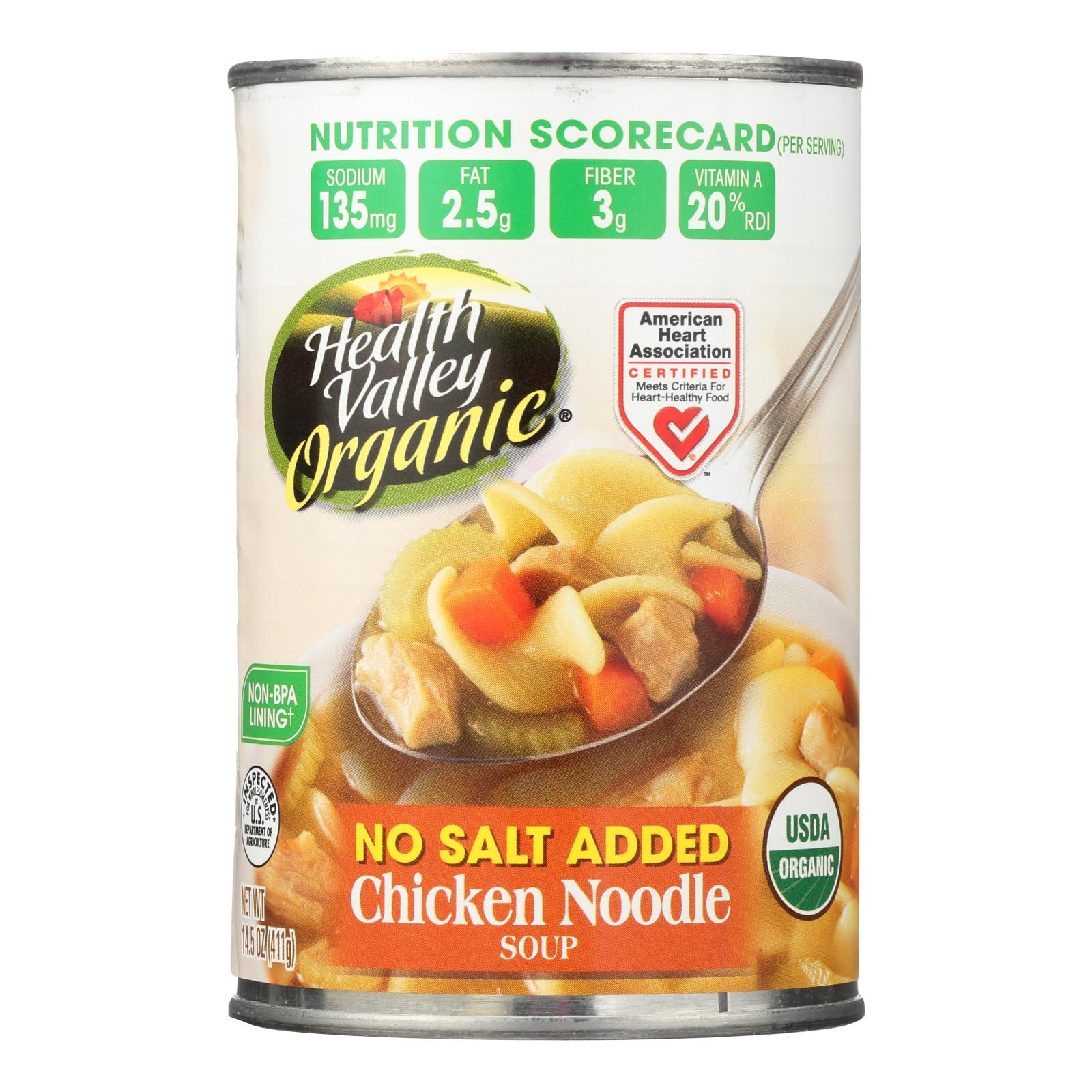 Health Valley Organic Soup, Chicken Noodle No Salt Added, Case Of 12, 14.5 Oz.