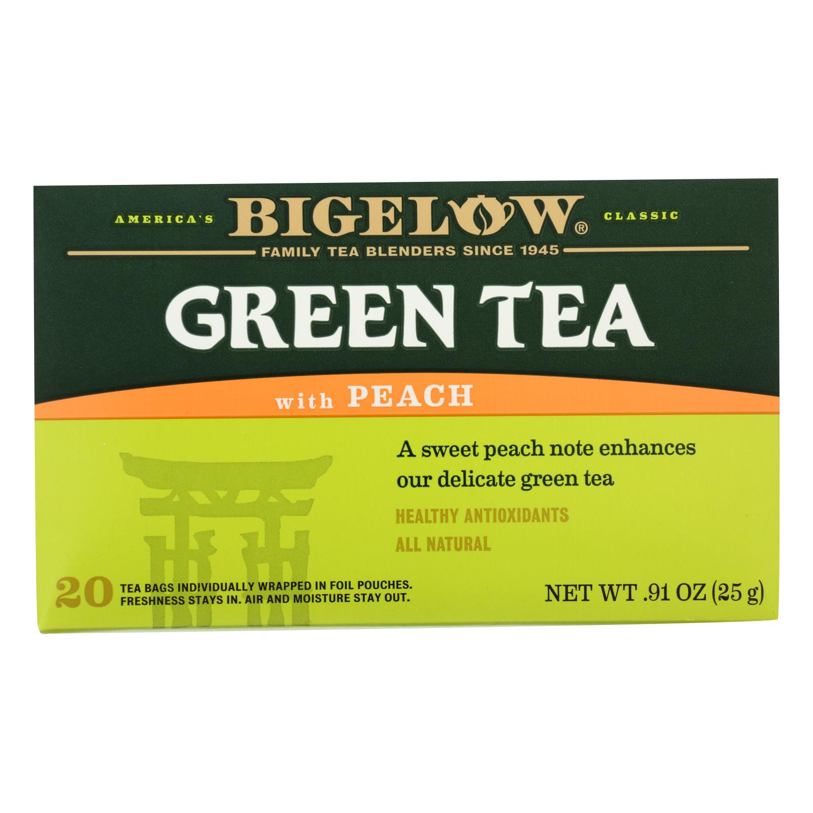 Bigelow Tea Green Tea, With Peach, Case Of 6, 20 Bag