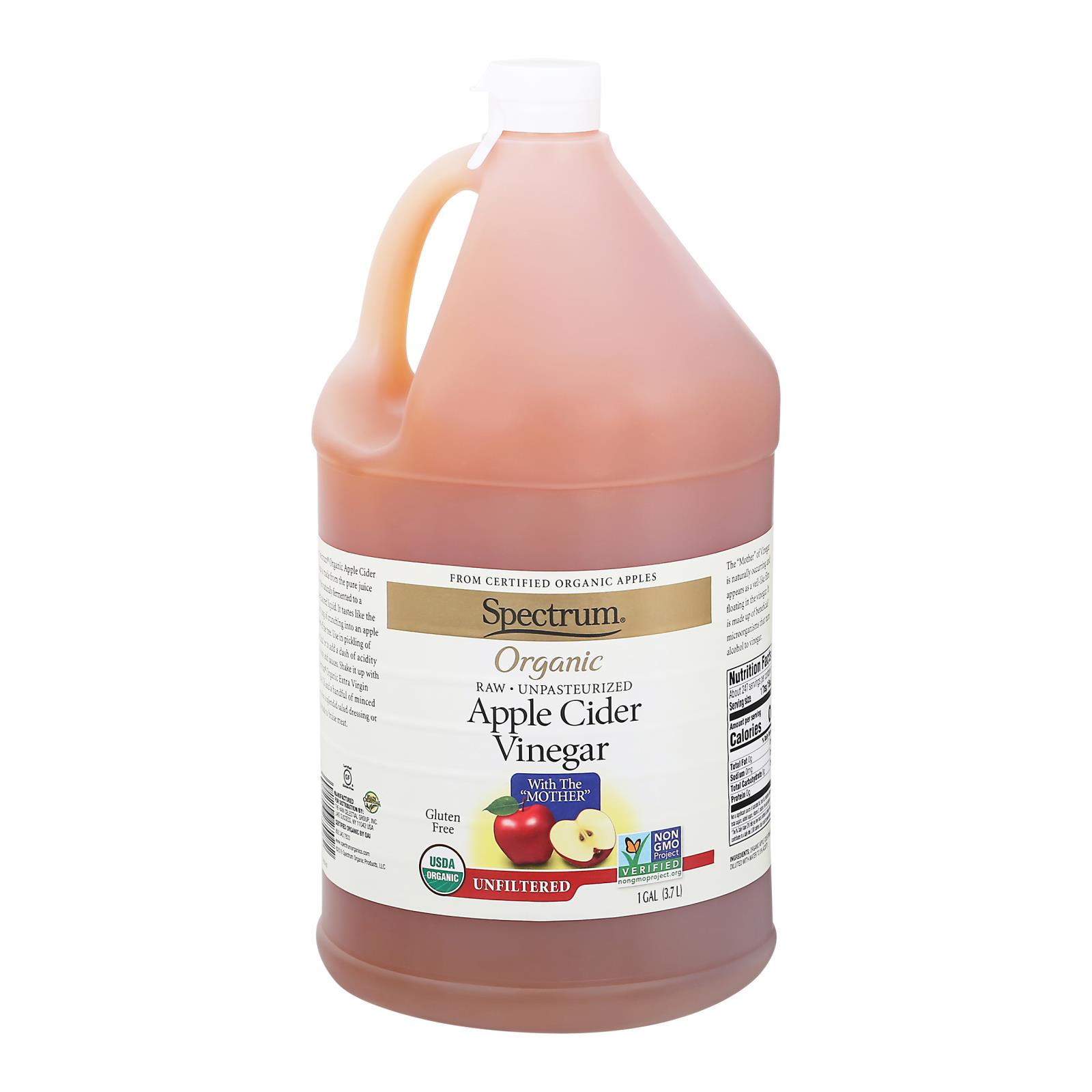 Spectrum Naturals Organic Unfiltered Apple Cider Vinegar, Case Of 4, 1 Gal