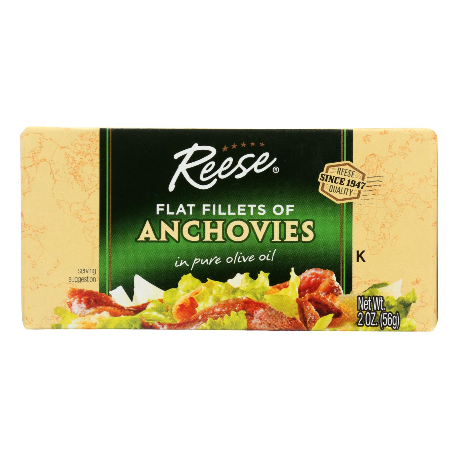 Reese Anchovies, Flat Fillets, In Pure Olive Oil, 2 Oz, Case Of 10