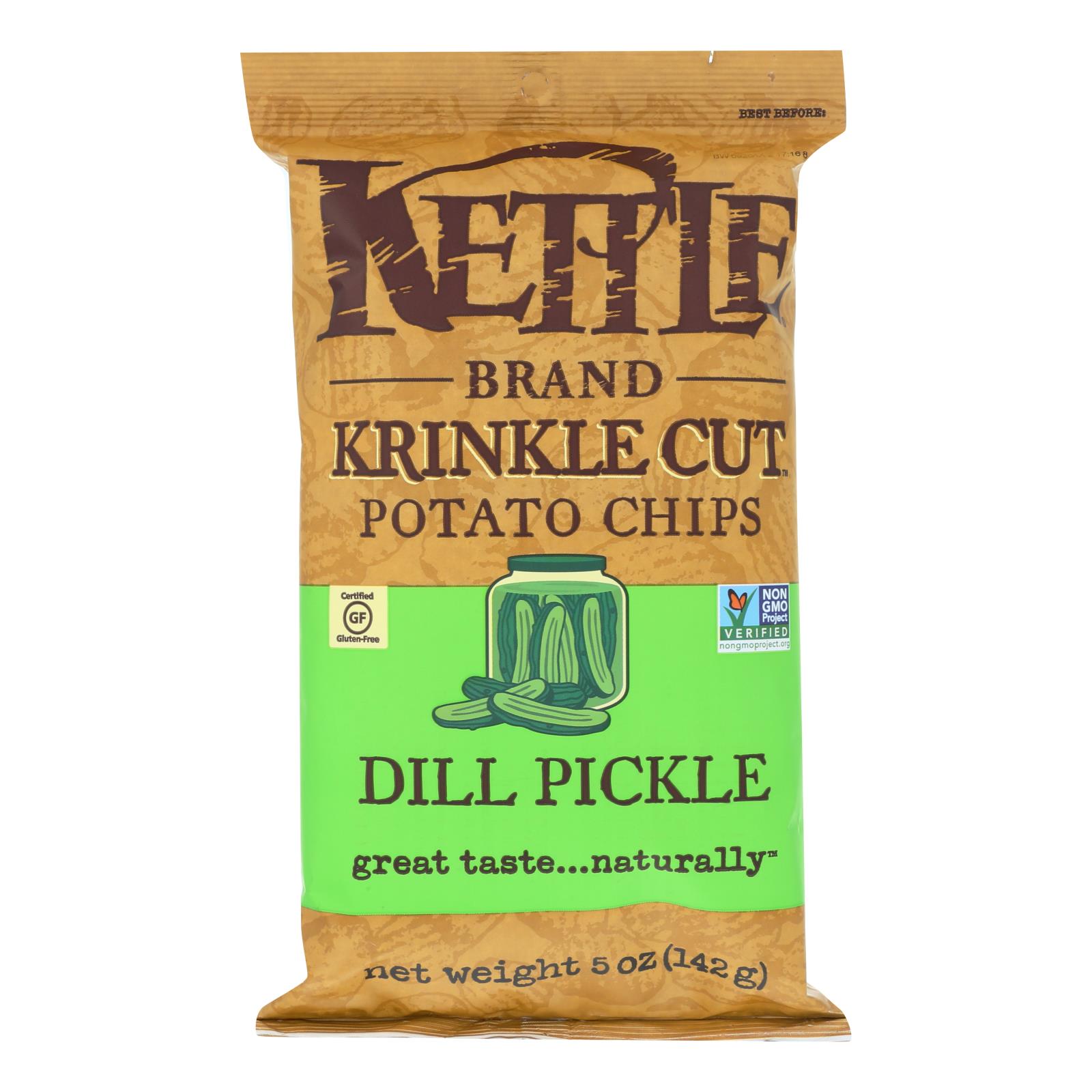 Kettle Brand Krinkle Cut Potato Chips, Dill Pickle, Case Of 15, 5 Oz.