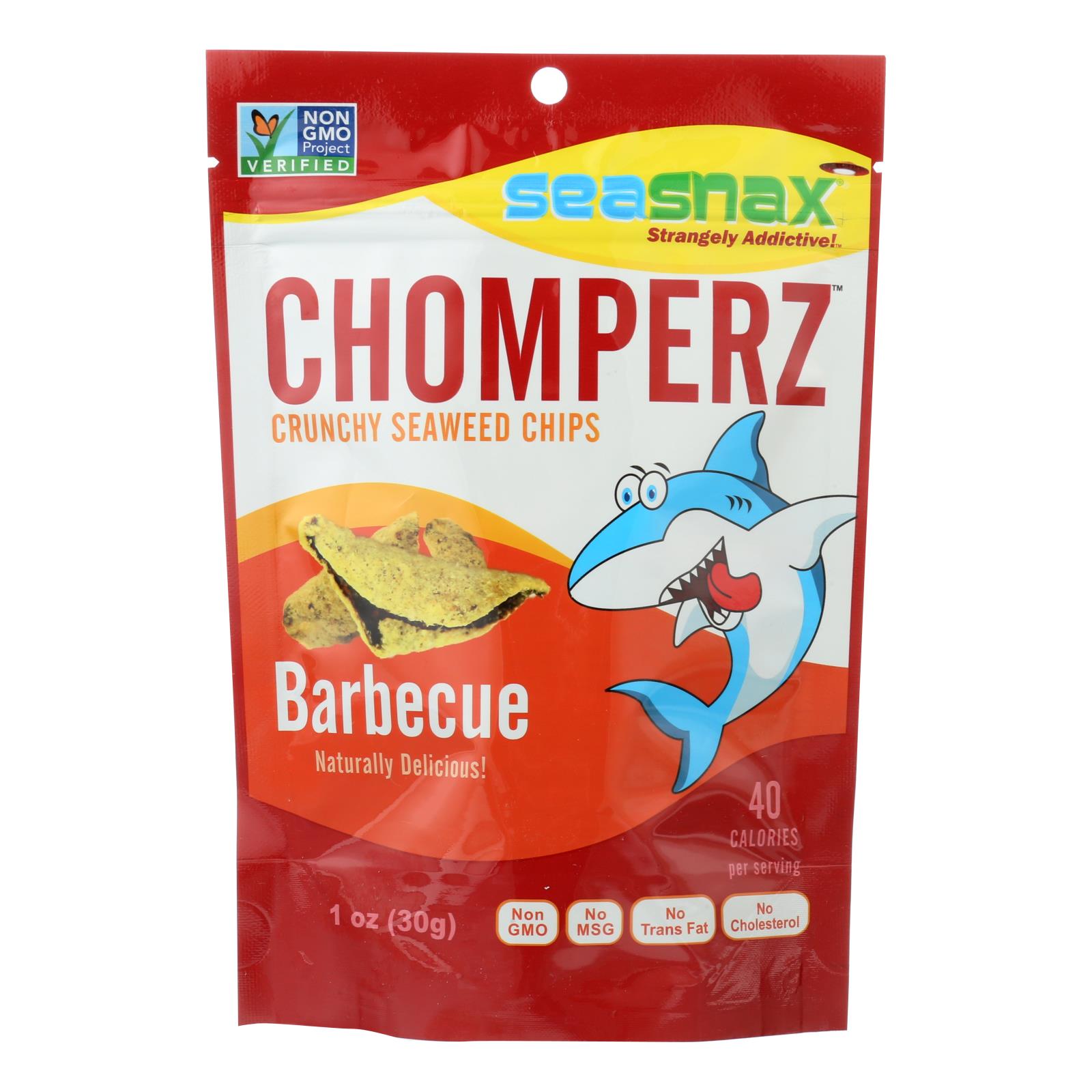 Seasnax Chomperz Crunchy Seaweed Chips, Barbecue, Case Of 8, 1 Oz.