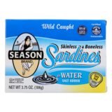 Season Brand Sardines, Skinless And Boneless, In Water, Salt Added, 3.75 Oz, Case Of 12