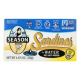 Season Brand Sardines In Water , No Salt Added, Case Of 12, 4.375 Oz.