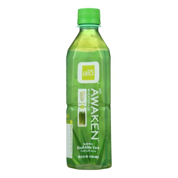 Alo Original Awaken Aloe Vera Juice Drink , Wheatgrass, Case Of 12, 16.9 Fl Oz.