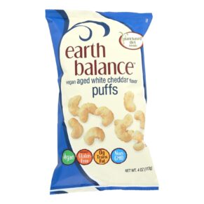 Earth Balance Vegan Puffs, Aged White Cheddar, Case Of 12, 4 Oz.