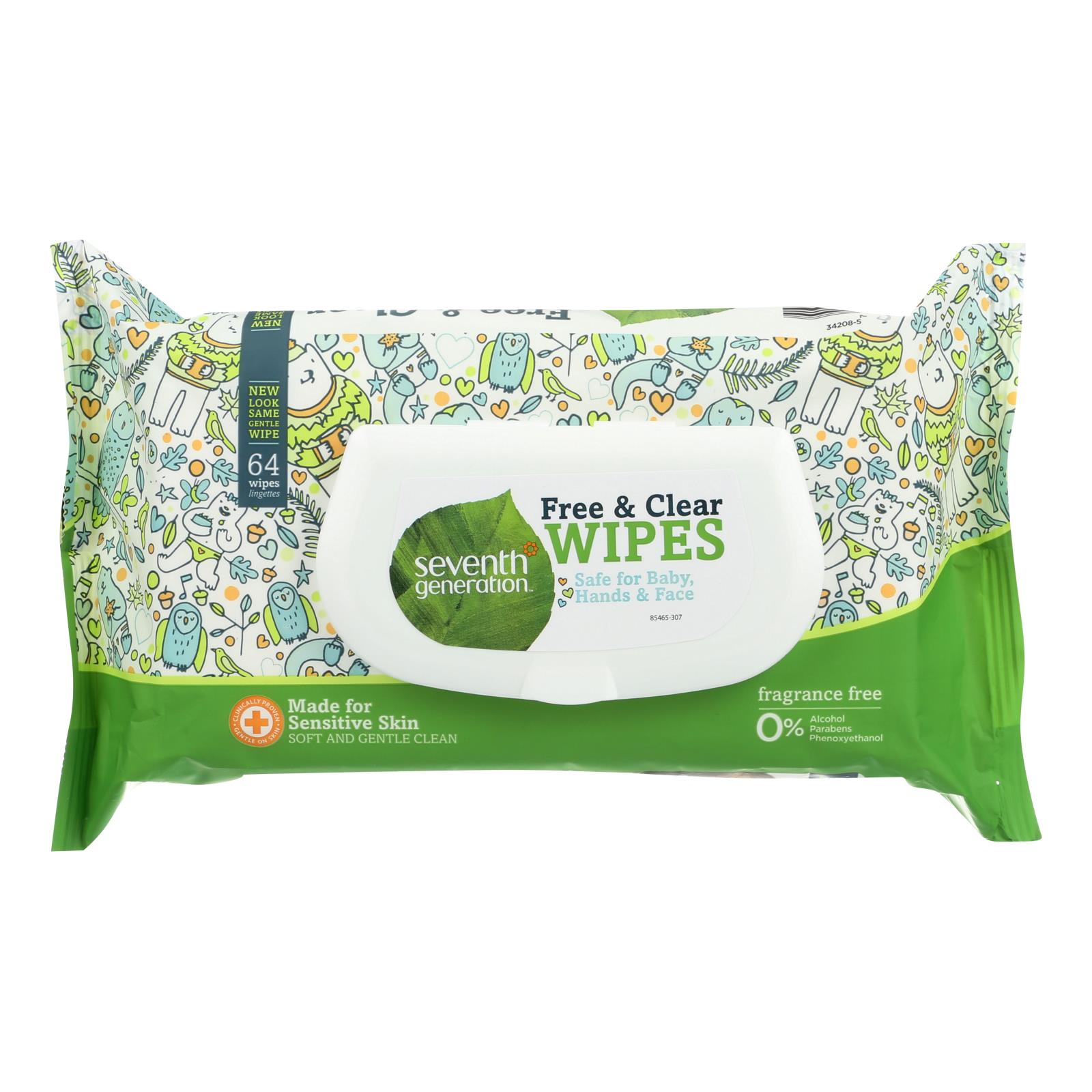 Seventh Generation Baby Wipes, Free And Clear, 64 Ct, Case Of 12