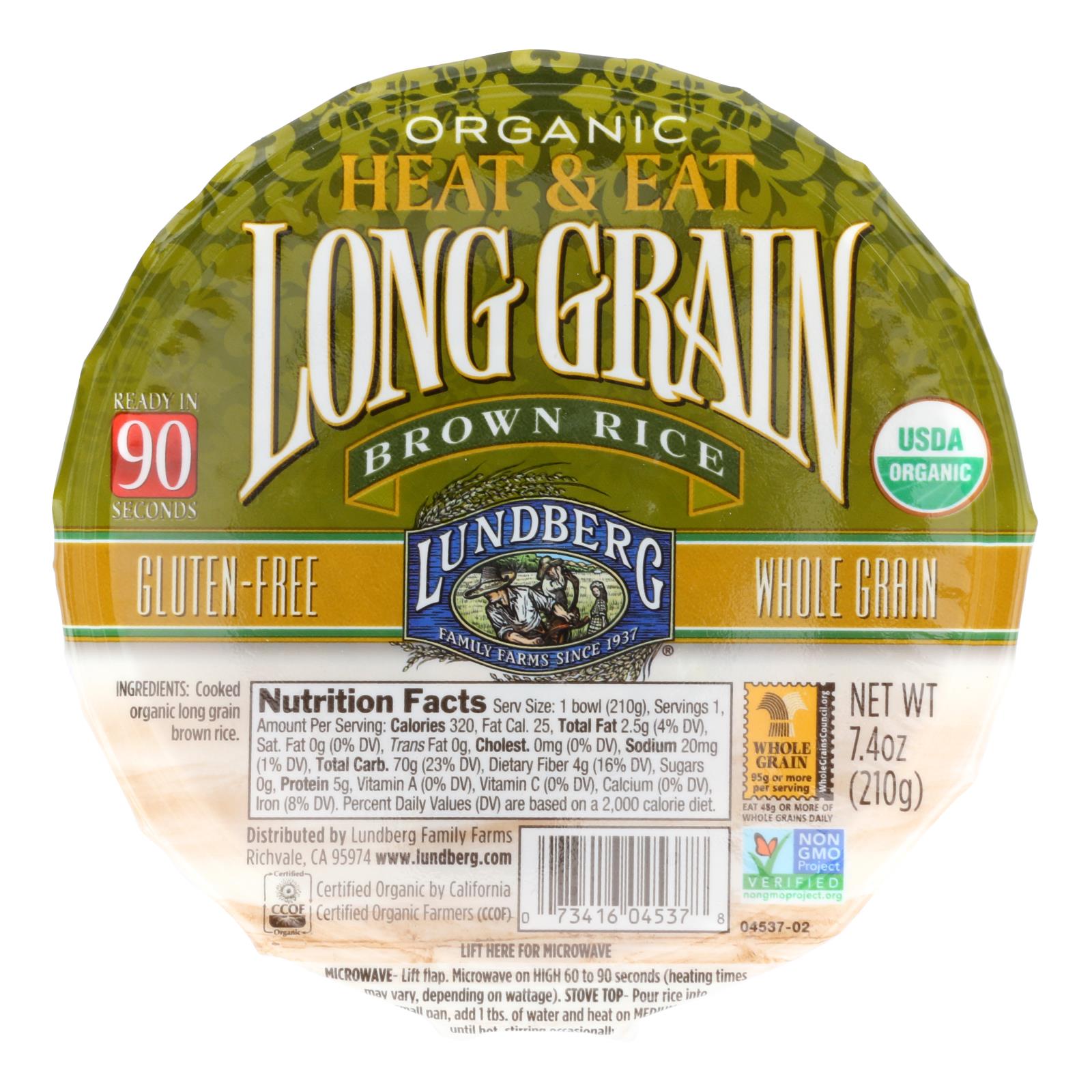 Lundberg Family Farms Organic Long Grain Brown Rice, Case Of 12, 7.4 Oz.