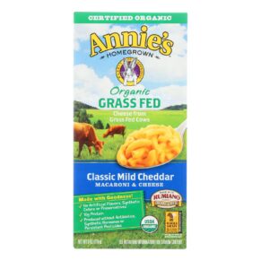 Annies Homegrown Macaroni And Cheese, Organic, Grass Fed, Classic Mild Cheddar, 6 Oz, Case Of 12