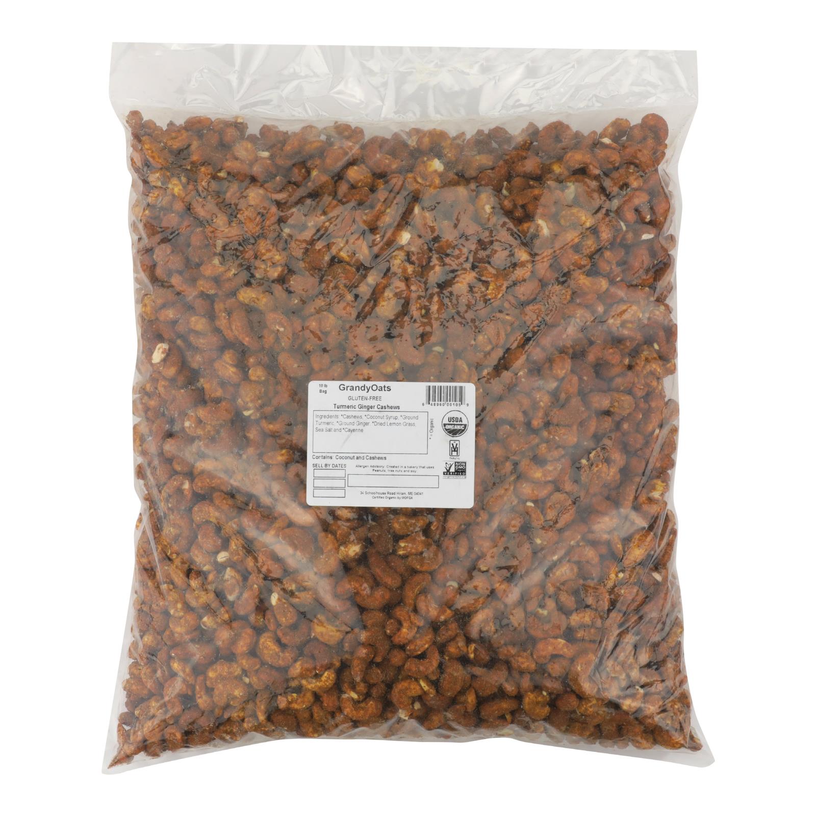 Grandy Oats Cashews Organic Turmeric Ginger, Single Bulk Item, 10lb