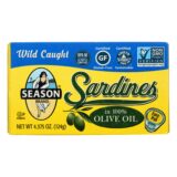 Season Brand Sardines In Pure Olive Oil, Salt Added, Case Of 12, 4.375 Oz.