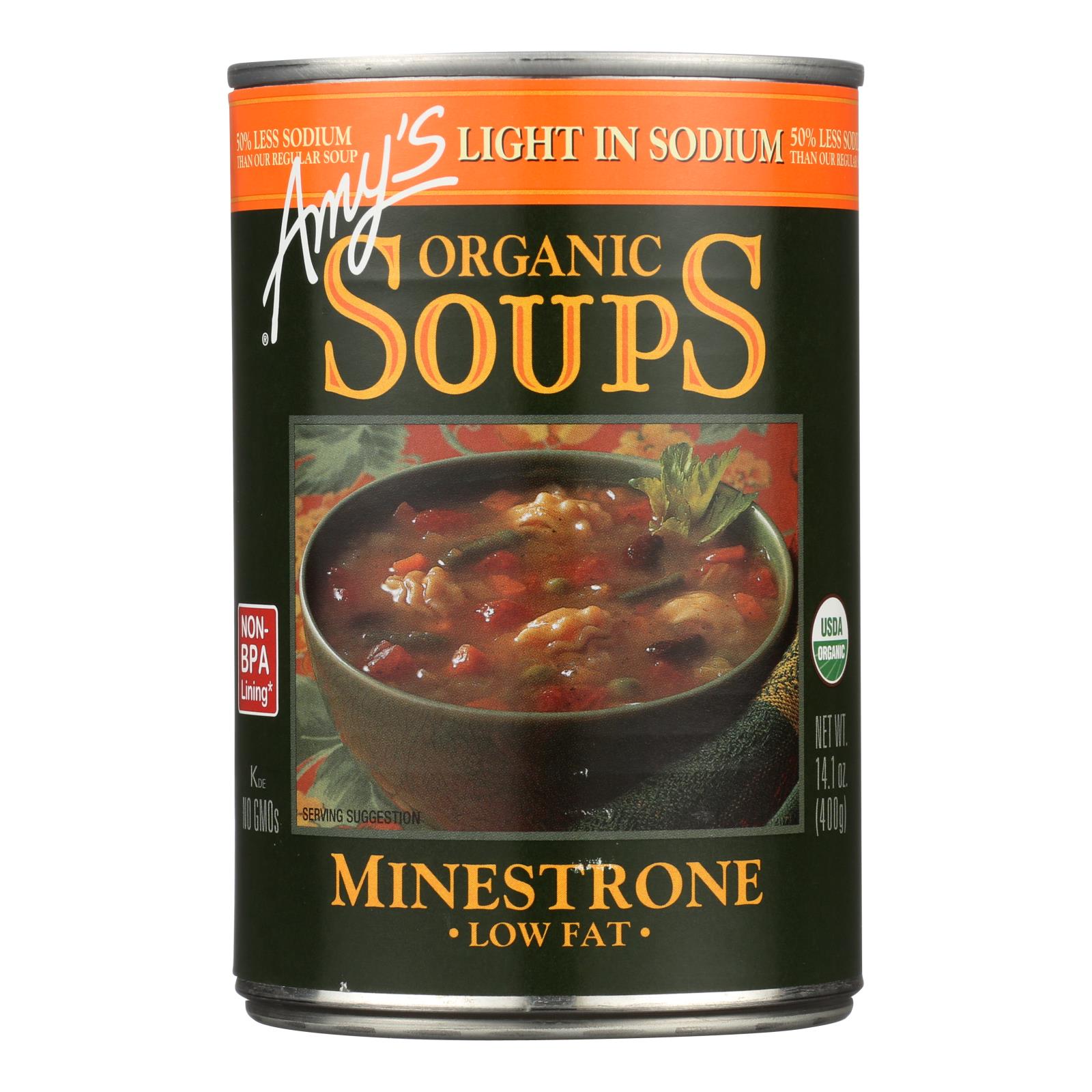 Amy's, Organic Low Sodium Minestrone Soup, Case Of 12, 14.1 Oz