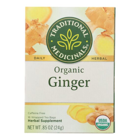 Traditional Medicinals Organic Ginger Herbal Tea, 16 Tea Bags, Case Of 6