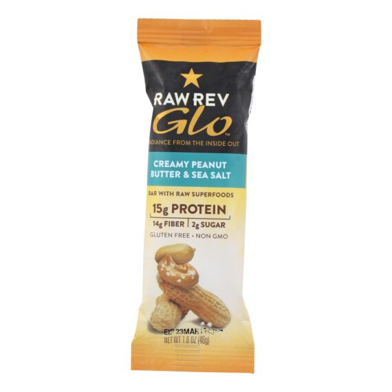 Raw Revolution Glo Bar, Creamy Peanut Butter And Sea Salt, 1.6 Oz, Case Of 12