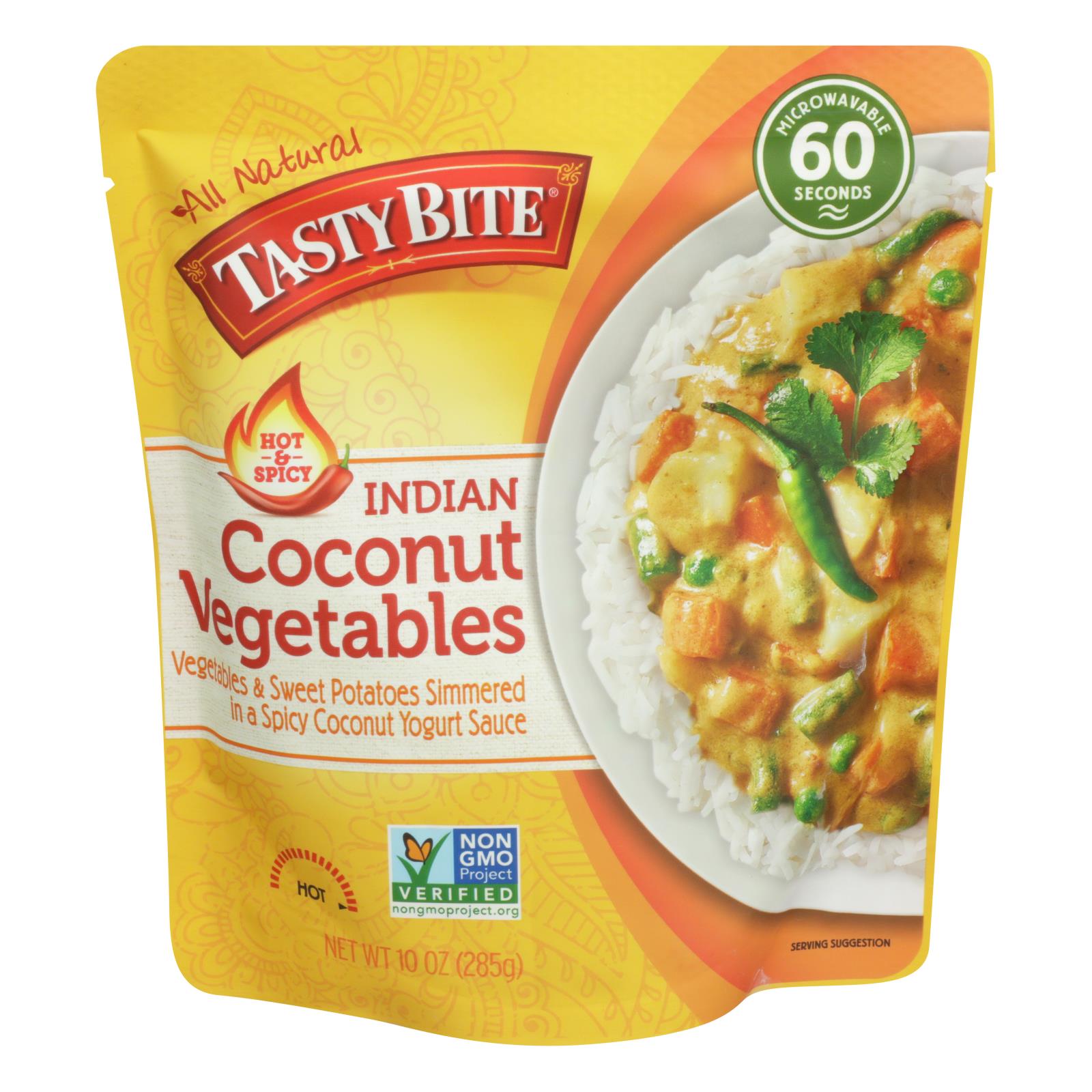 Tasty Bite Heat & Eat Indian Cuisine Entr?e, Hot & Spicy Coconut Vegetables, Case Of 6, 10 Oz